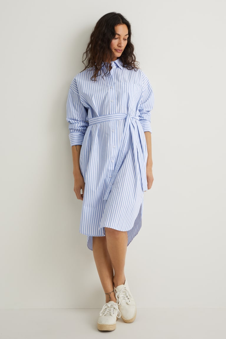 White / Light Blue C&A Striped Women's Dress | FDGET-7642