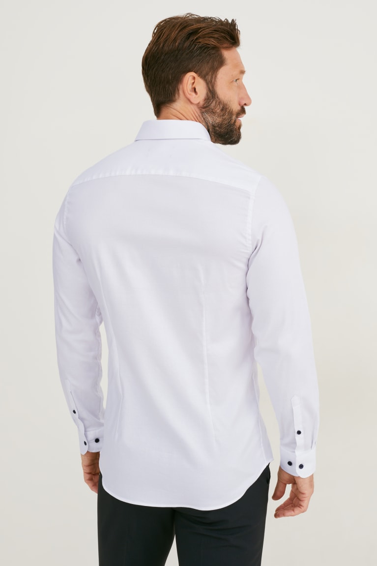 White Melange C&A Business Body Fit Cutaway Collar Flex Organic Cotton Men's Shirts | ZYMSC-0851