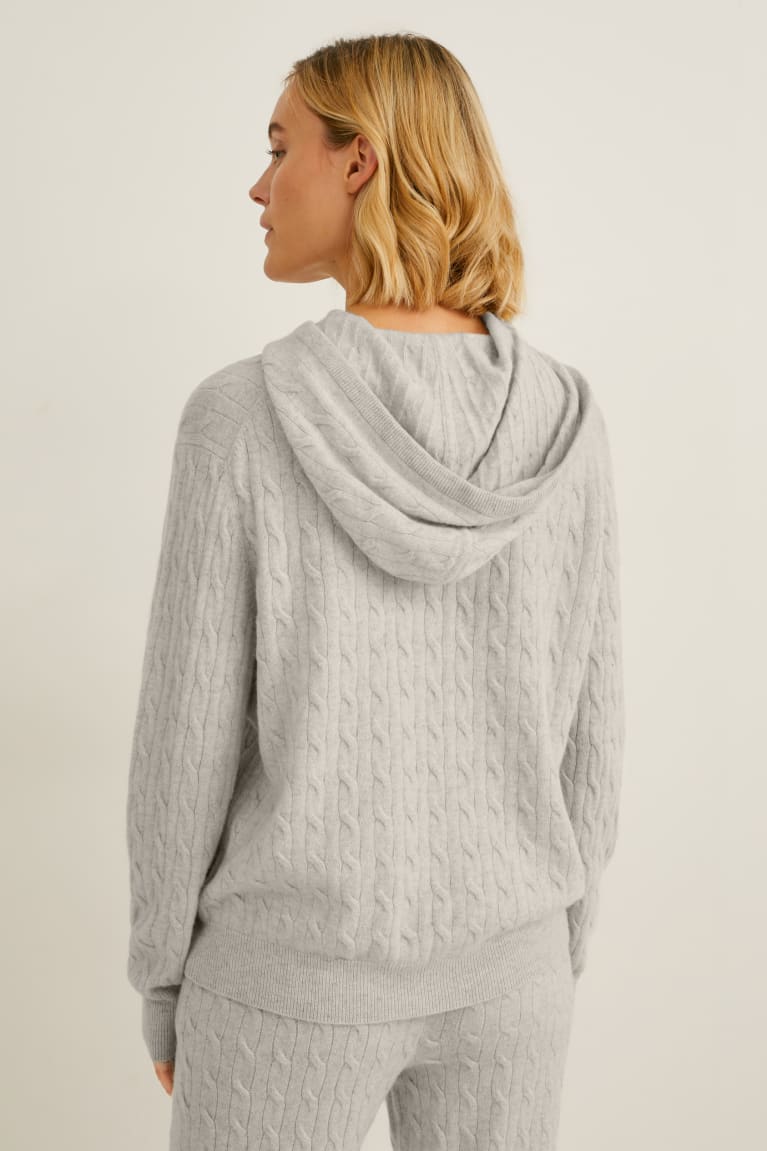 White Melange C&A Cashmere With Hood Women's Cardigan | RCEYT-2358