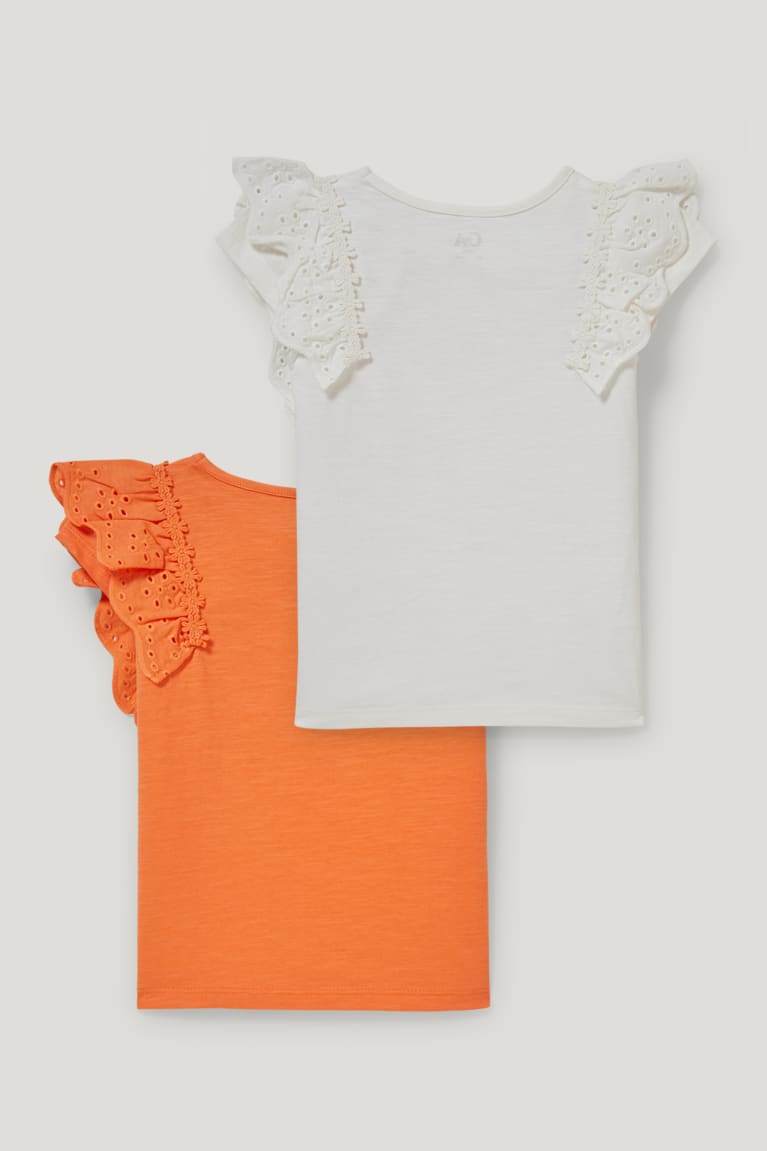 White / Orange C&A Multipack Of 2 Sleeve With In-conversion Cotton Girls' T-shirts | KPZMJ-7942