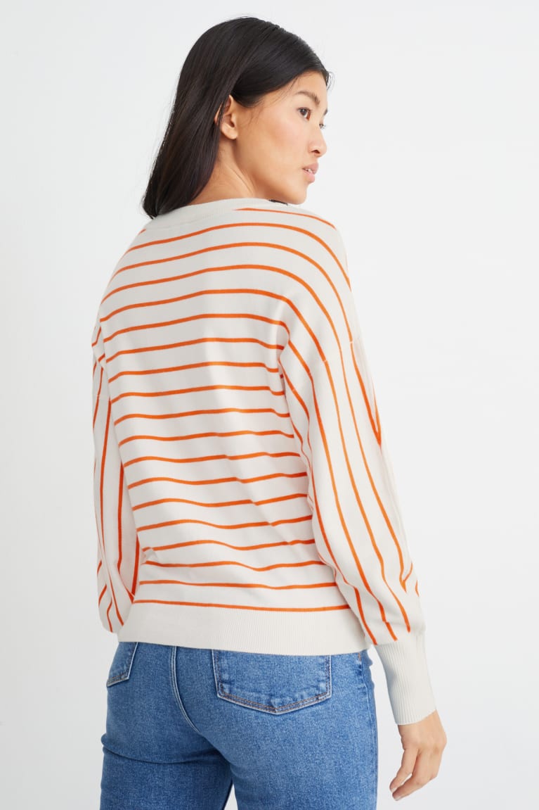 White / Orange C&A With Lenzing™ Ecovero™ Striped Women's Jumper | UZHOK-1783