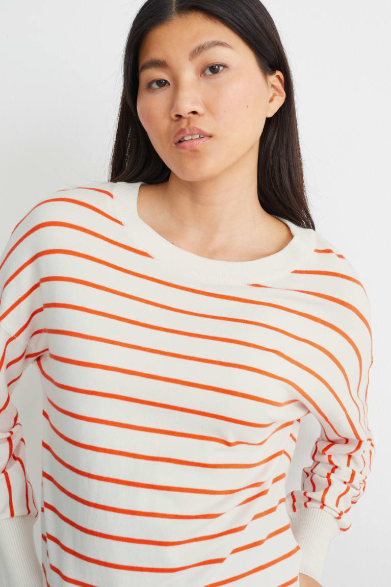 White / Orange C&A With Lenzing™ Ecovero™ Striped Women\'s Jumper | UZHOK-1783