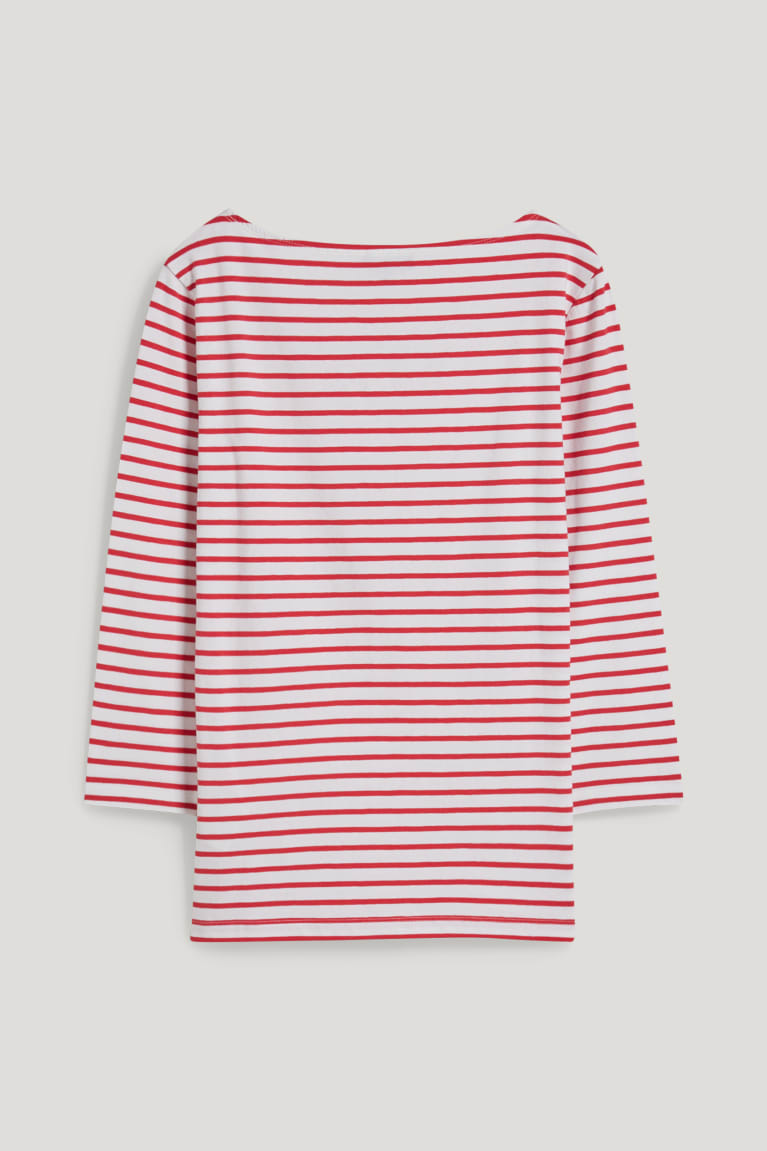 White / Red C&A Long Sleeve Striped Women's Top | QHPMW-0538