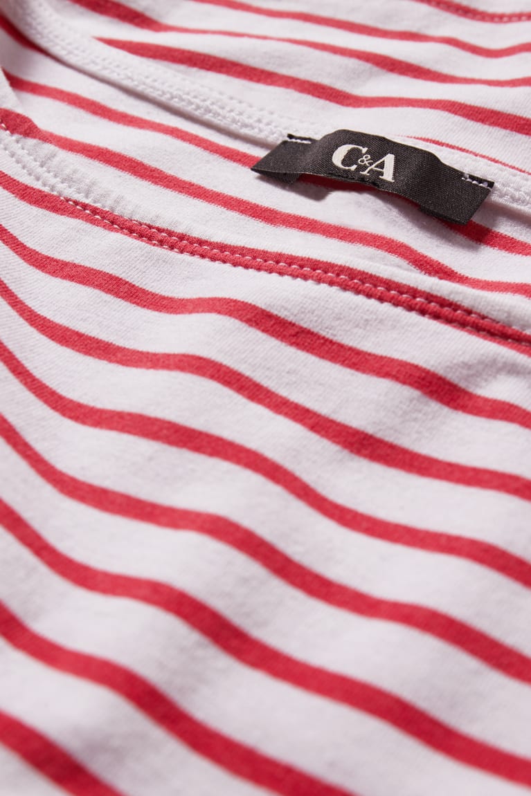 White / Red C&A Long Sleeve Striped Women's Top | QHPMW-0538