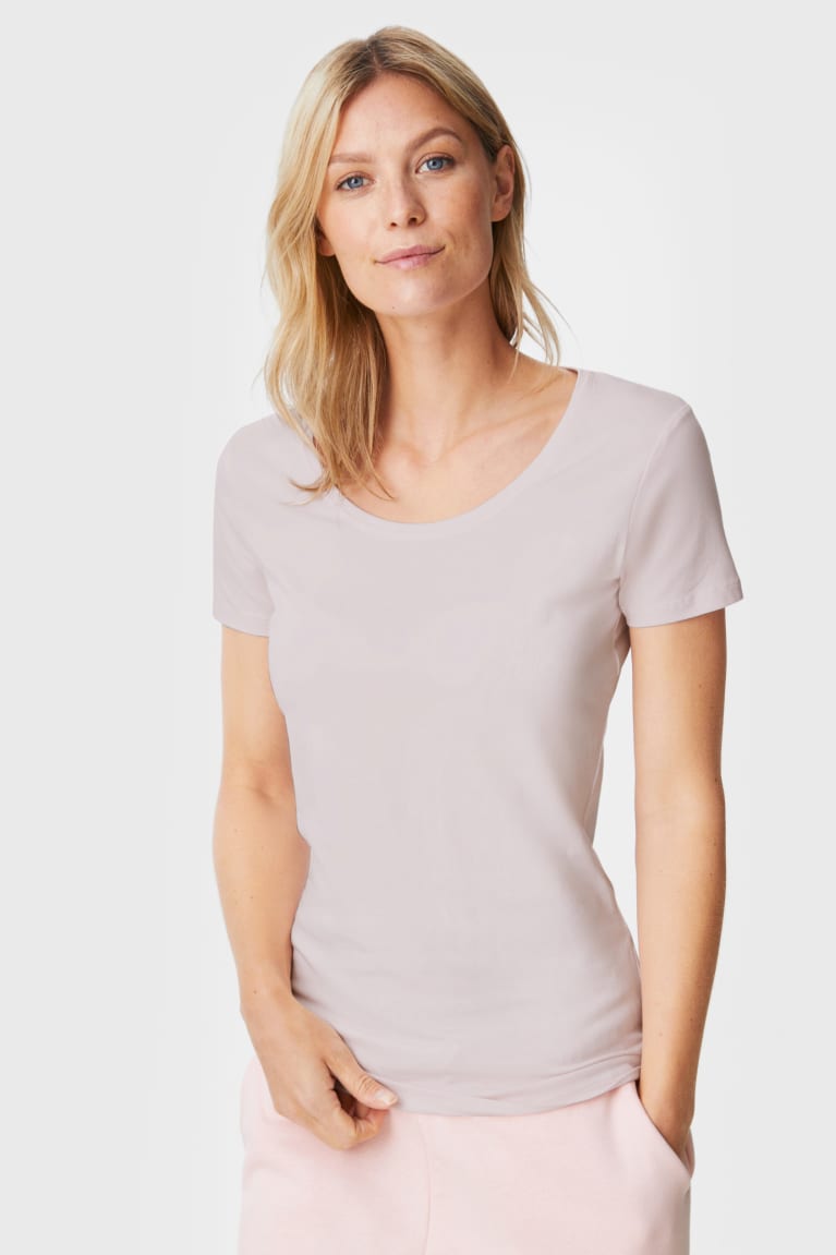 White / Rose C&A Multipack Of 2 BasicOrganic Cotton Women's T-shirts | PNMUW-8923