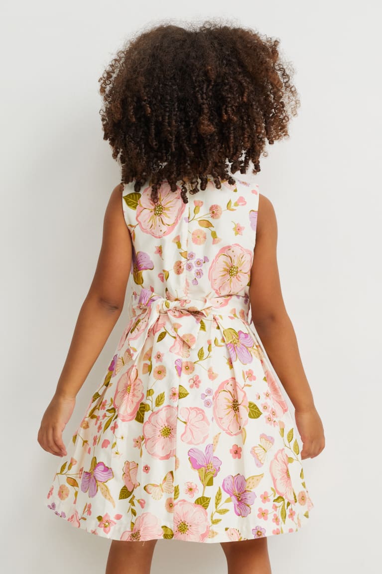 White / Rose C&A Partywear Floral Girls' Dress | UMRES-8127