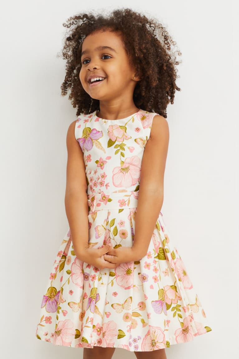 White / Rose C&A Partywear Floral Girls\' Dress | UMRES-8127