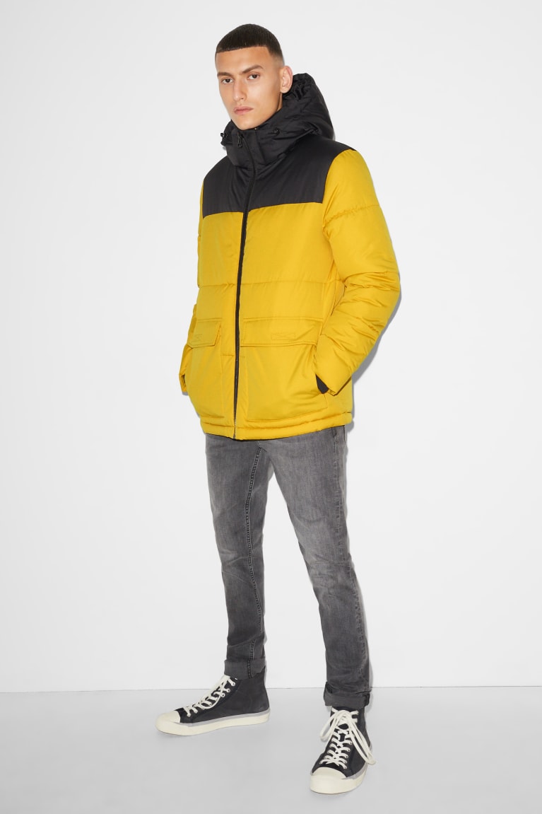 Yellow C&A Clockhouse Quilted With Hood Recycled Men's Jackets | JQLPT-5743