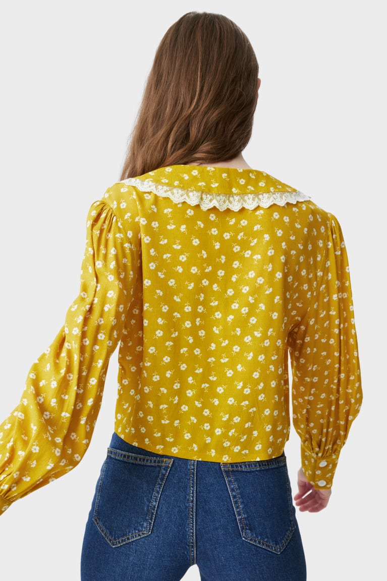 Yellow C&A Clockhouse With Knot Detail Floral Women's Blouses | VQFDT-2189