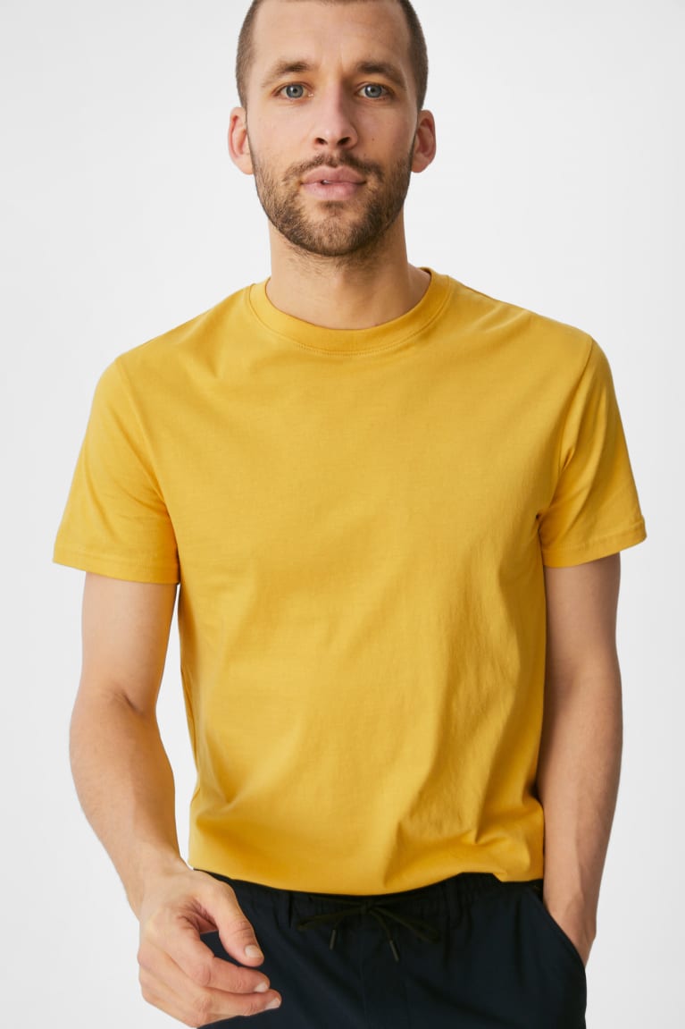 Yellow C&A Organic Cotton Men's T-shirts | WVKSU-0395